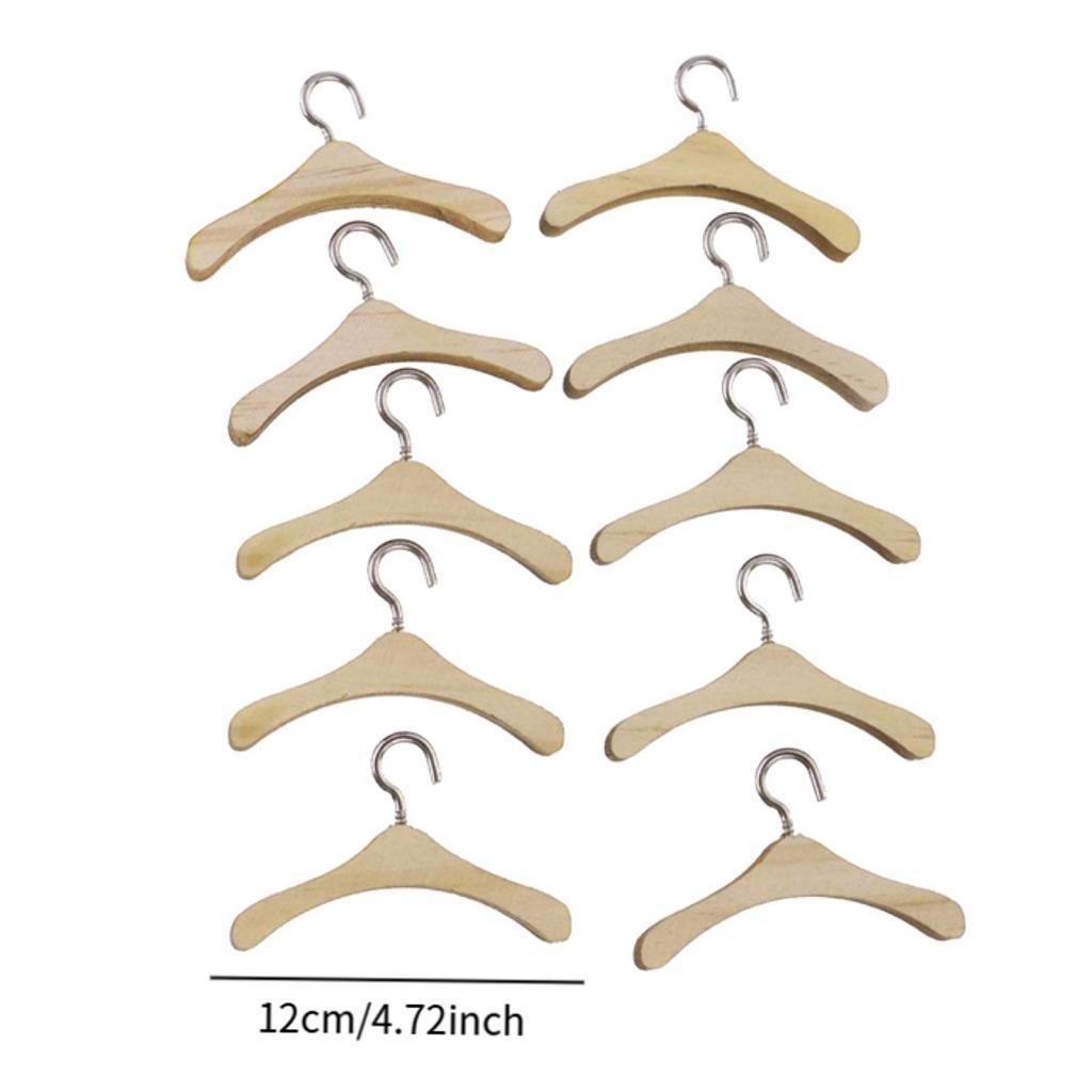 10 Dolls Wooden Hangers Metal Hooks Clothes Organizer for Uncle