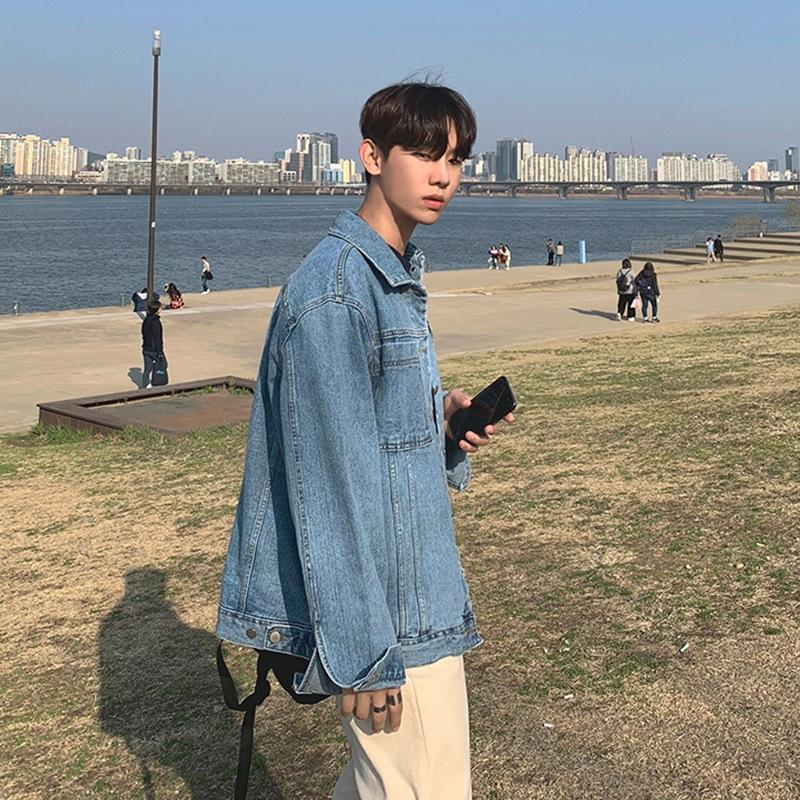 Kurtka dżinsowa męska luźna w stylu koreańskim modna jesienna kurtka robocza casualowa wiosenna i jesienna top