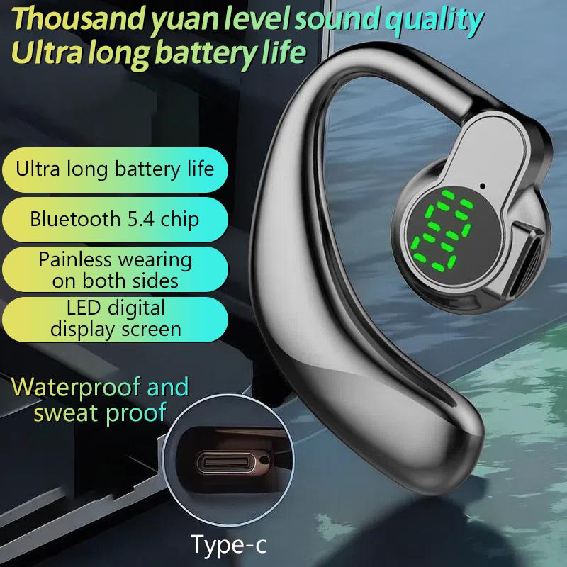 Wireless Bluetooth Headset, Long Battery Life Hanging Ears, Start Noise Reduction Digital Display Sports Sleep Music Earrings