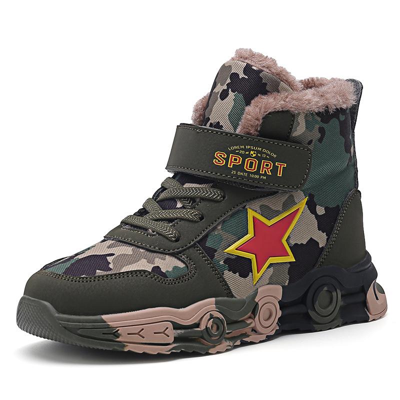 Autumn and winter children s velvet camouflage shoes, high-top canvas sports shoes, training shoes, student running shoes 27