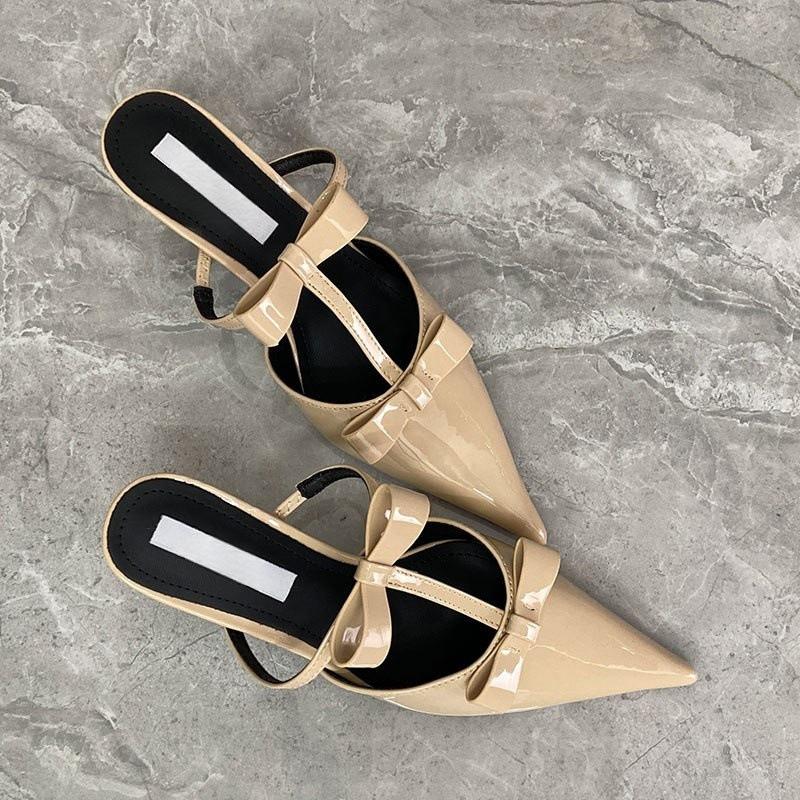 

Baotou half slippers women s summer outer wear 2025 new summer women s shoes pointed head stiletto high heels black sandals 35