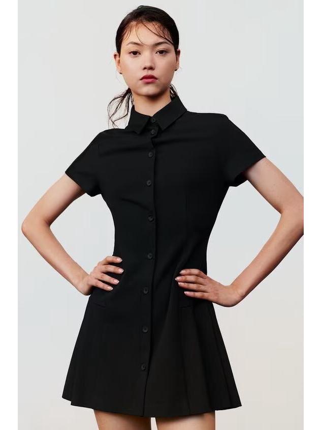 2025 Summer Women's Shirt-Style Commuting Mini Dress - European & American Design, Short-Sleeve.