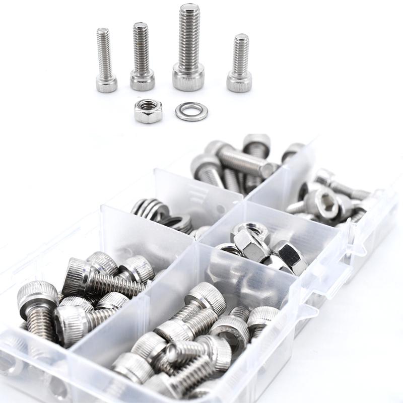 M2 M3 M4 M5 M6 DIN912 304 Stainless Steel Head Hexagon Hex Socket Cap Screw Bicycle Hex Bolts Nuts And Washers Assortment Kit