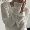 INCERUN Frühling Männer Langarm Hohl Tops Casual Sehen Durch Gestrickte Pullover
