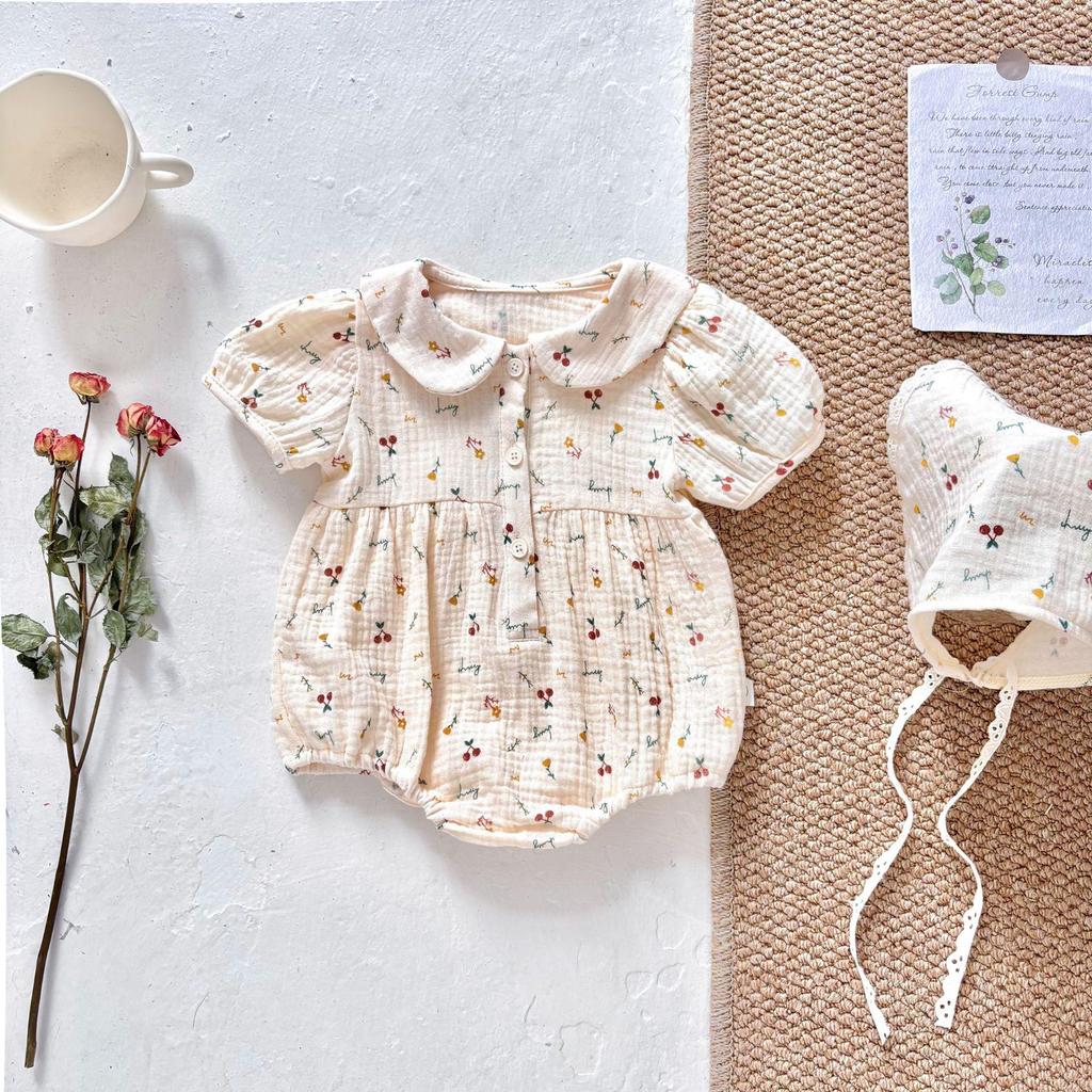 Cherry Print Summer Crepe Cotton Baby Girl Romper