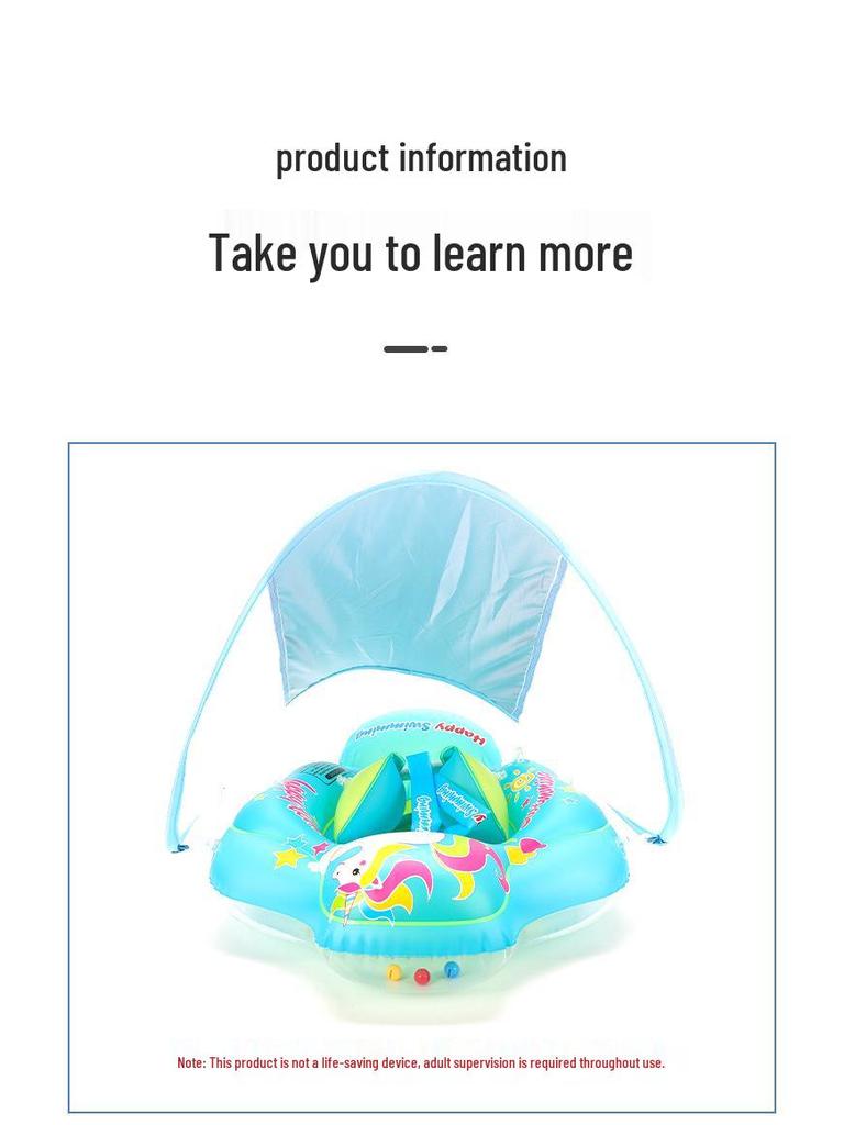 Children's Cartoon Inflatable Swimming Ring with Anti-Rollover Airbag and Sunshade Canopy