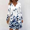 Women's Long-sleeved Casual Midi Dresses V-Neck Print  Casual Dress