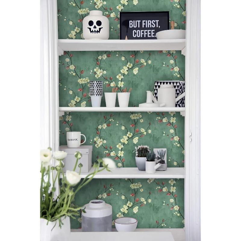 Flower Tree Peel and Stick Wallpaper Green Self Adhesive Contact Paper Removable Waterproof Contact Paper for Wall Home Decor