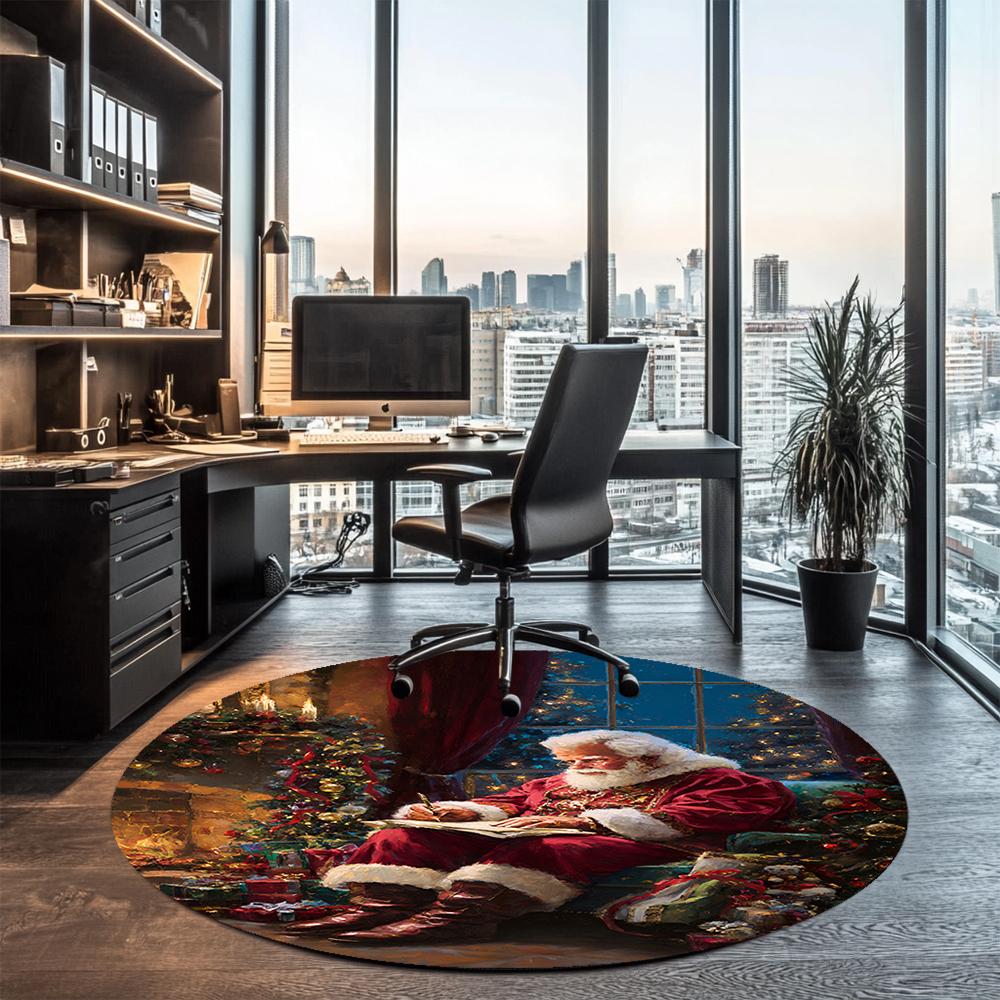 Christmas Santa Claus Printed Round Rug Carpet Chair Rug Area Rug Entryway Doormats,for Office Chair Living Room Bedroom Kitchen Room.