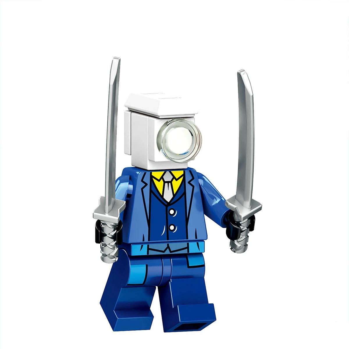 

Туалетный человек наблюдает за человеком, собирающим игрушки-конструкторы