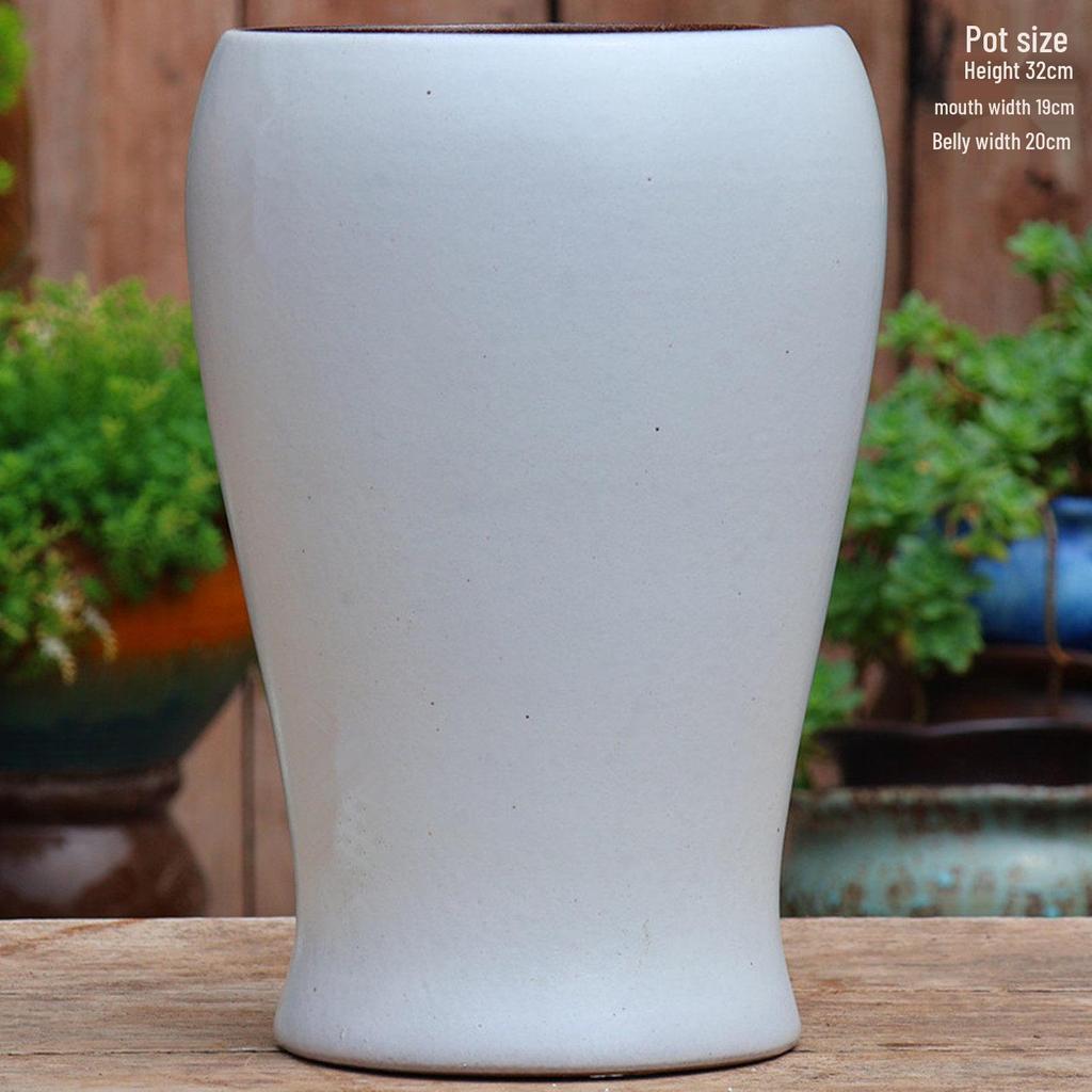 Extra Large White Ceramic Pot: European Style Succulent and Flower Pot for Courtyard Landscaping with Rough Texture and Large Caliber.