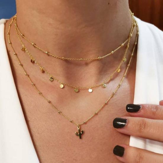 

Винтажная женская многослойная цепочка с блестками, кулон в виде кактуса, колье, ожерелье, ювелирные изделия