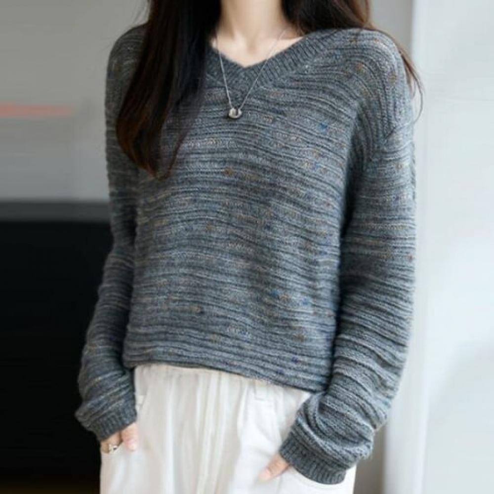 NaVaVa Women Warm Color Mix Loose Fit V Neck Long sleeVe Knit Nk3353
