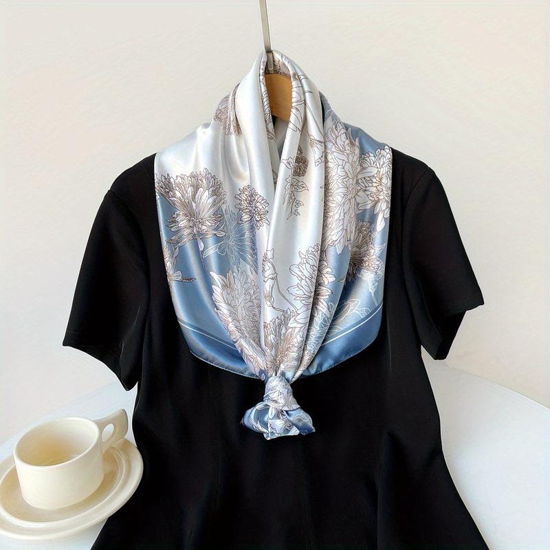90 * 90cm Silk Scarf Women's Square Scarf New Printed Retro Baotou Scarf Satin Scarf