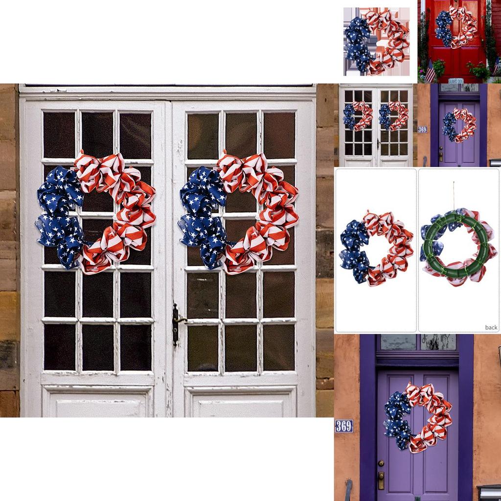 Stunning Polyester Independence Day Wreath Featuring Rustic Burlap Design 40cm