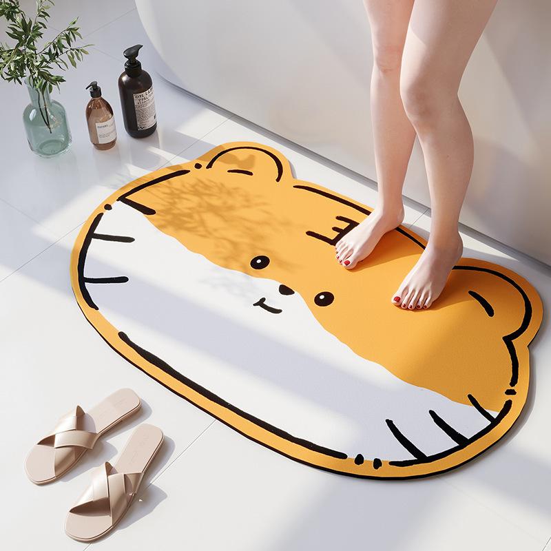 Cartoon Animal Diatom Mud Mat For Bathroom High Absorbency Fast Drying Washable Doormat Anti Slip Bath Rug For Kids Shower Room
