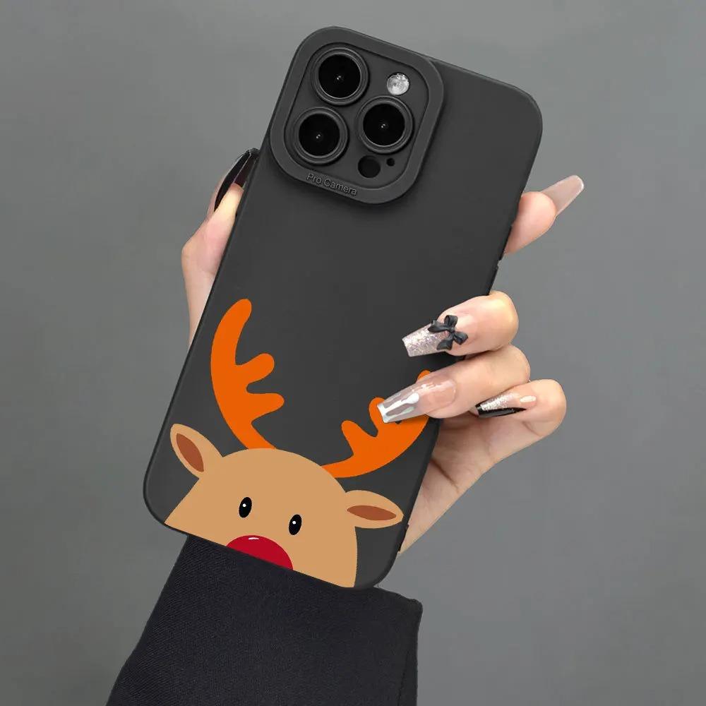 Deer Head Christmas Graphic Phone Case For iPhone 17 Air 16 Pro 15 14 13 12 11 X XR XS 8 7 Plus Pro Max Mini Silicone Back Cover