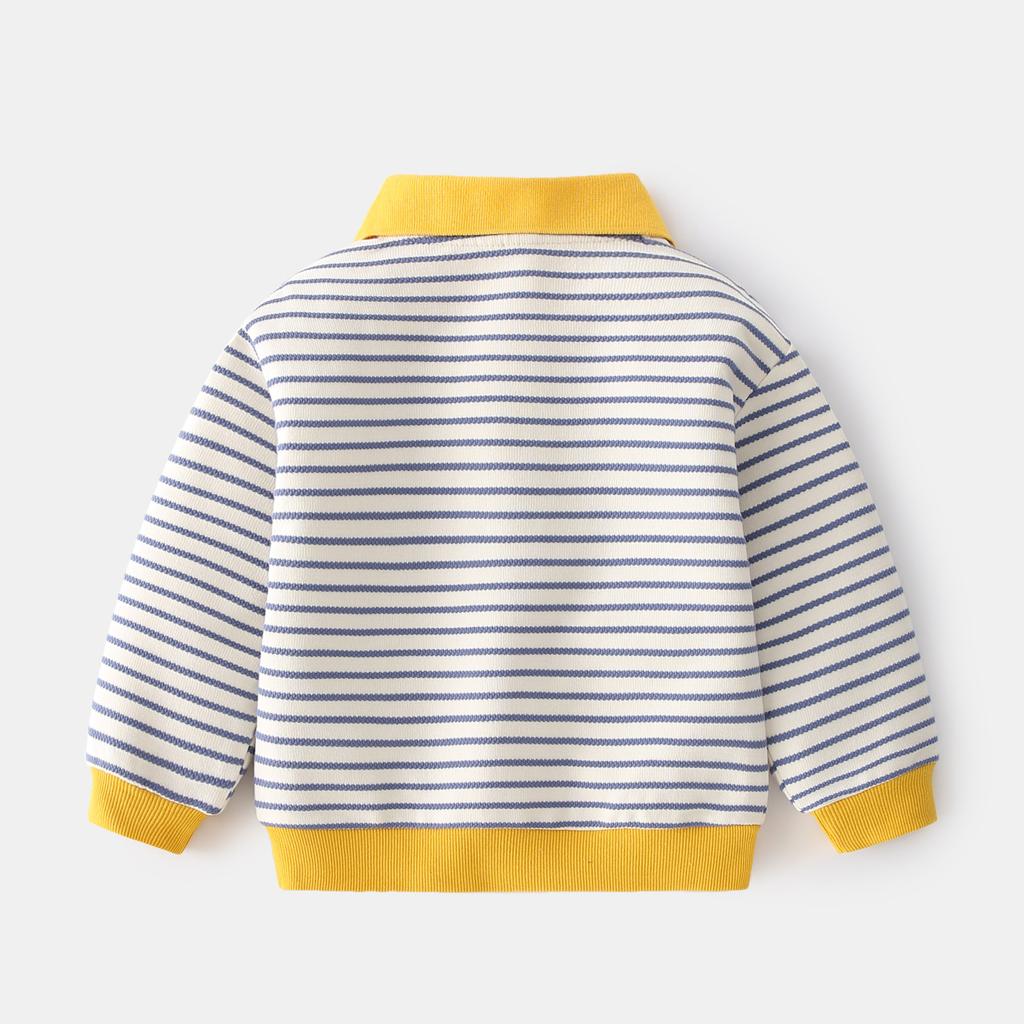 Autumn New Boys' Striped Lapel Navy Sweater, Two-color Fashionable Casual Pullover and Two-button Coat
