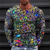 Men's Long Sleeve Sparkling Diamond Design 3D Digital Printing T-Shirt Fashion Comfortable Casual Funny Wear Spring Summer