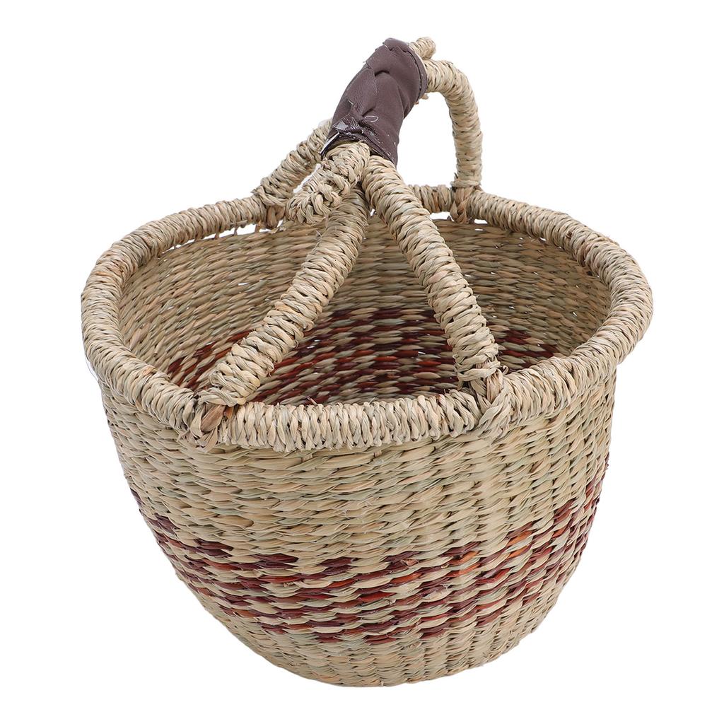 Picnic Basket Seagrass Woven Decorative Rustic Small Storage Basket with Handle for Desk Organizing