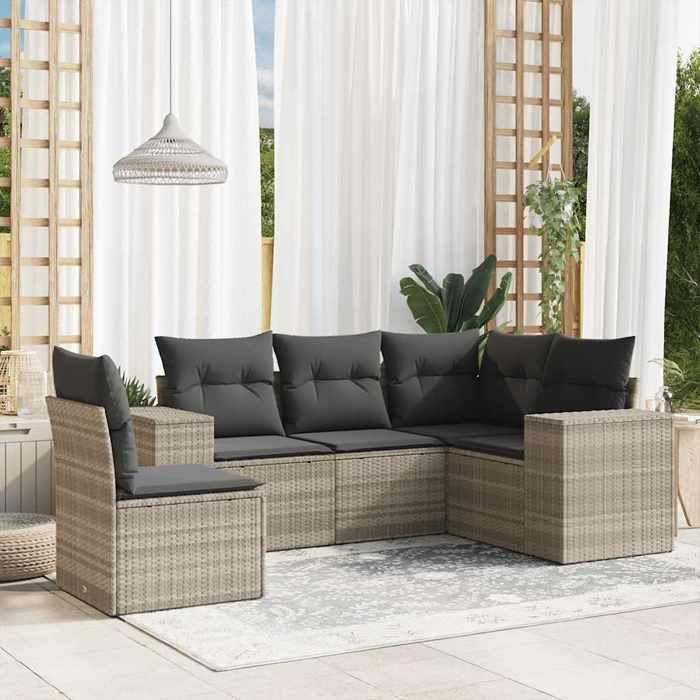VidaXL Garden Lounge Set with Cushions 5 Pcs, Patio Sofas, Furniture Set, Outdoor Terrace Furniture, Grey 3222571