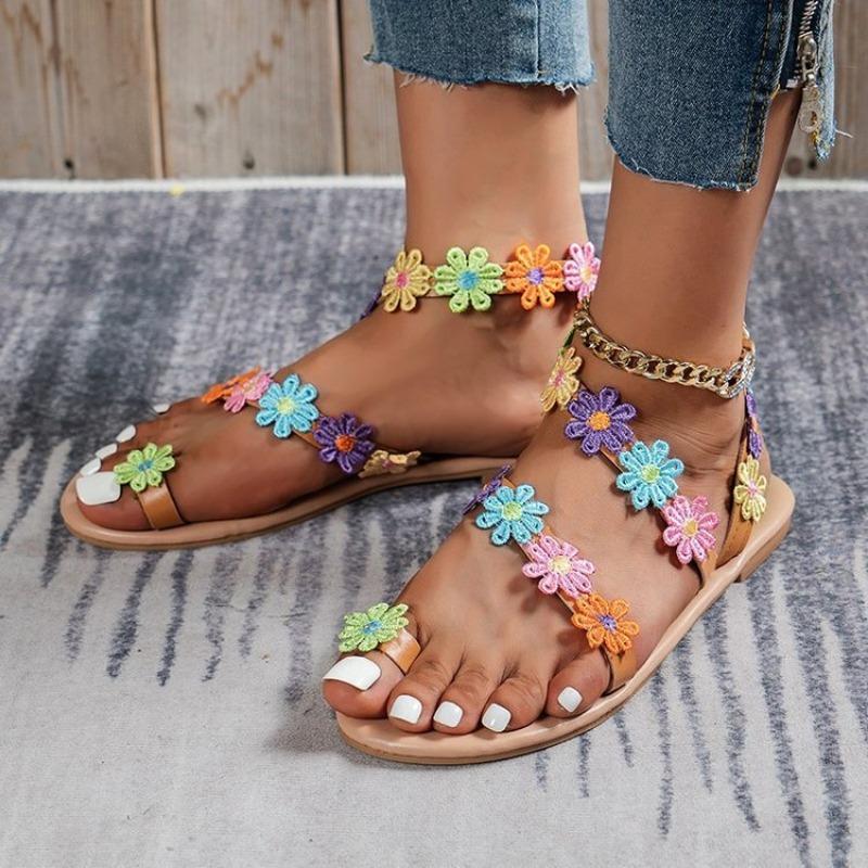 New Bohemian Flower Sandals Wedding Pearl Fashion Beach Women's Casual Sandals