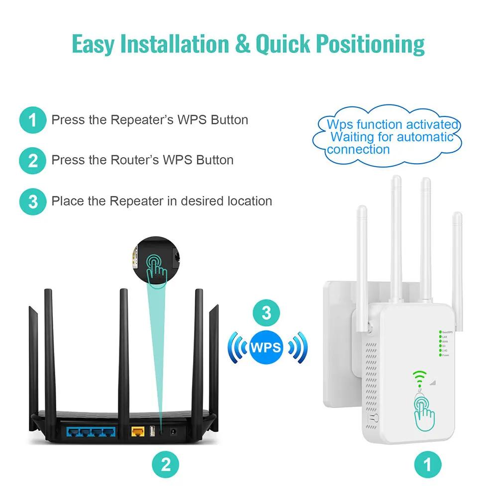 1200Mbps WiFi Repeater Dual Band 24G 5G Signal Booster 80211ac Gigabit Extender WPS Router Amplifier