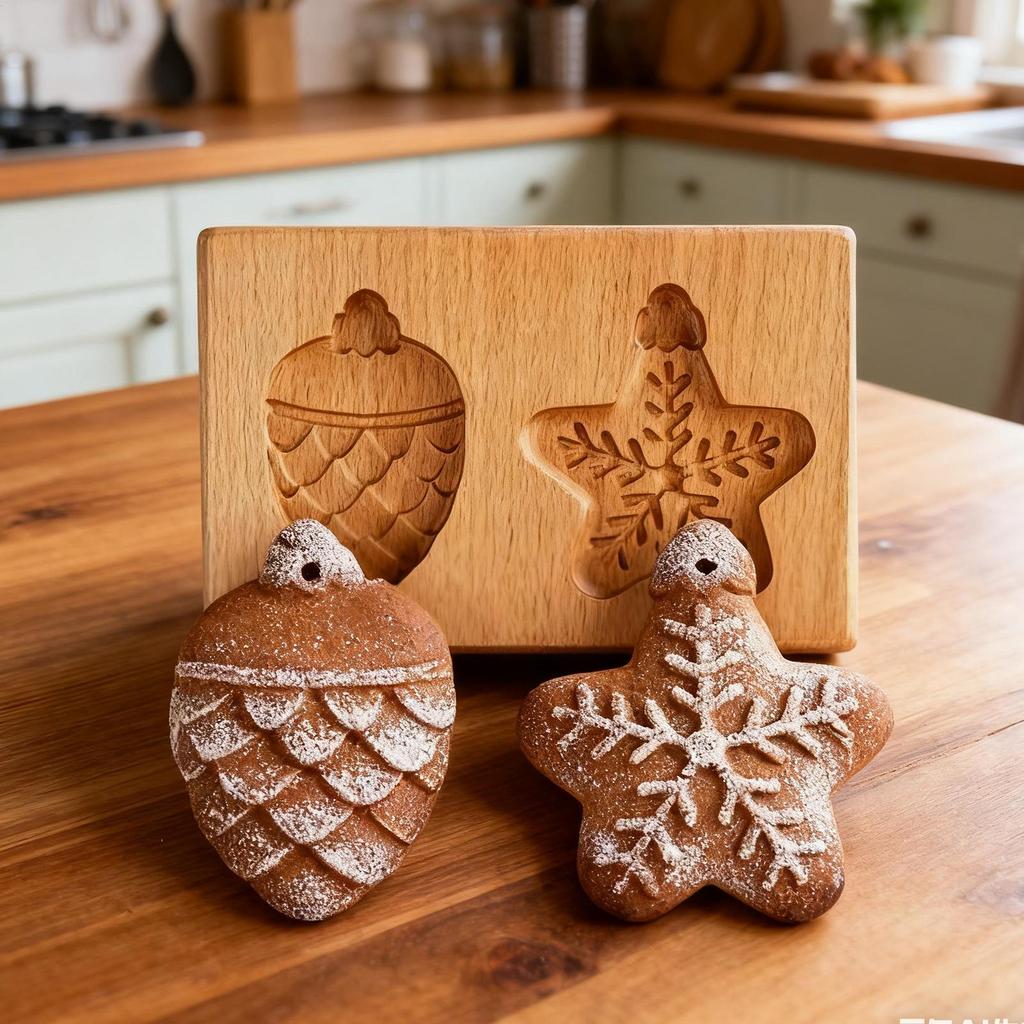 Cookie Molds 3D Wooden Cookie Mold Gingerbread Mould Carved Decoration Stamp Embossing Craft Decorating Baking Tools