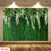 2D Plane 1 Green Plant Wall with a White Flower Polyester Background Cloth Used for Party Decoration and Garden Decoration