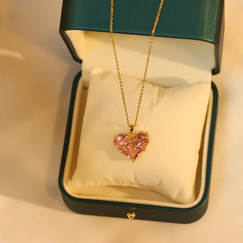 925 Sterling Silber Herz Anhänger Halskette, Süßer Rosa Liebes Charm für Frauen, Täglich, Büro, Party