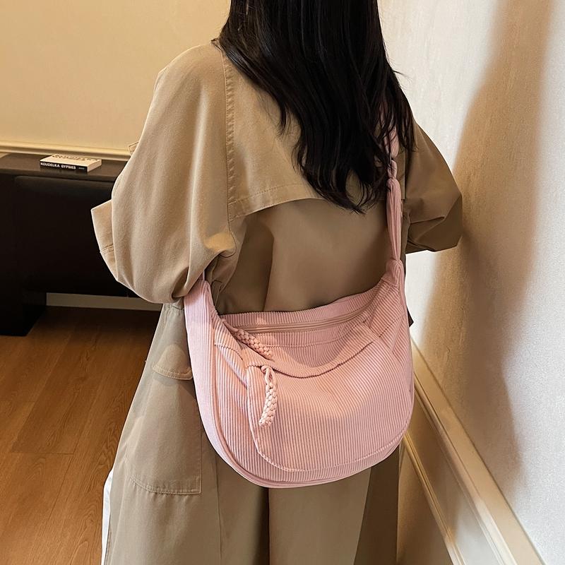 Borsa a spalla in velluto a coste da donna borsa a tracolla a tinta unita