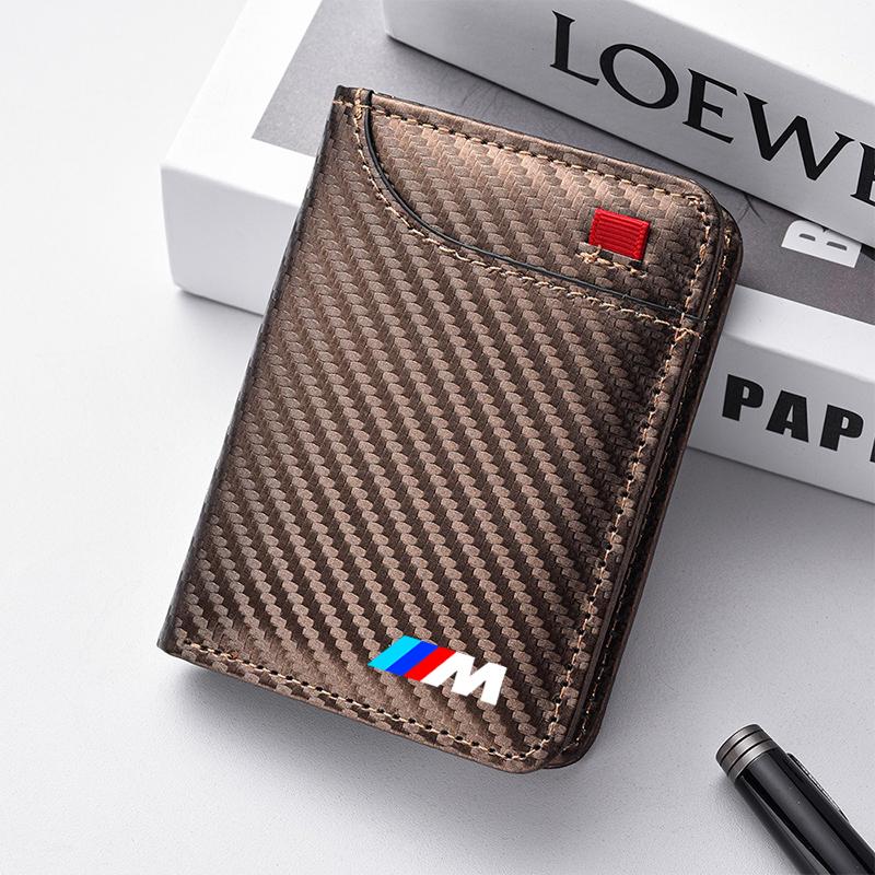 QNLT6 Carbon Fibre Wallet Car Driver License Credit Card Leather Bag For BMW M X2 X3 X5 X6 G30 E30 E36 50th Anniversary 3 5 6 7 Series
