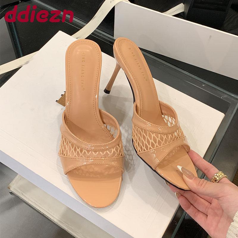Fashion New In Summer Spring Footwear Thin Heels Women Sandals Shoes Fashion Round Toe Ladies Heeled Sandals Shoes Female Slides Pumps