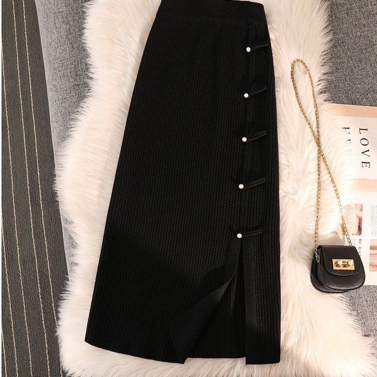 Модная универсальная трикотажная однотонная юбка с разрезом на пуговицах 2XL серый — фото 6