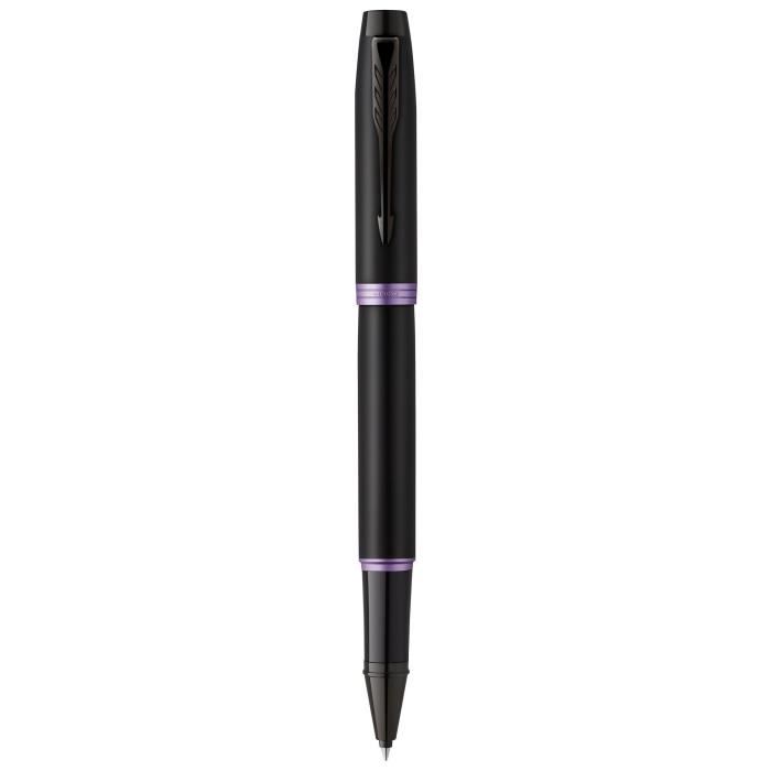 Stylo Roller - Parker IM Vibrant Rings - Satin Noir Laqué - Bagues Améthyste - Pointe Fine