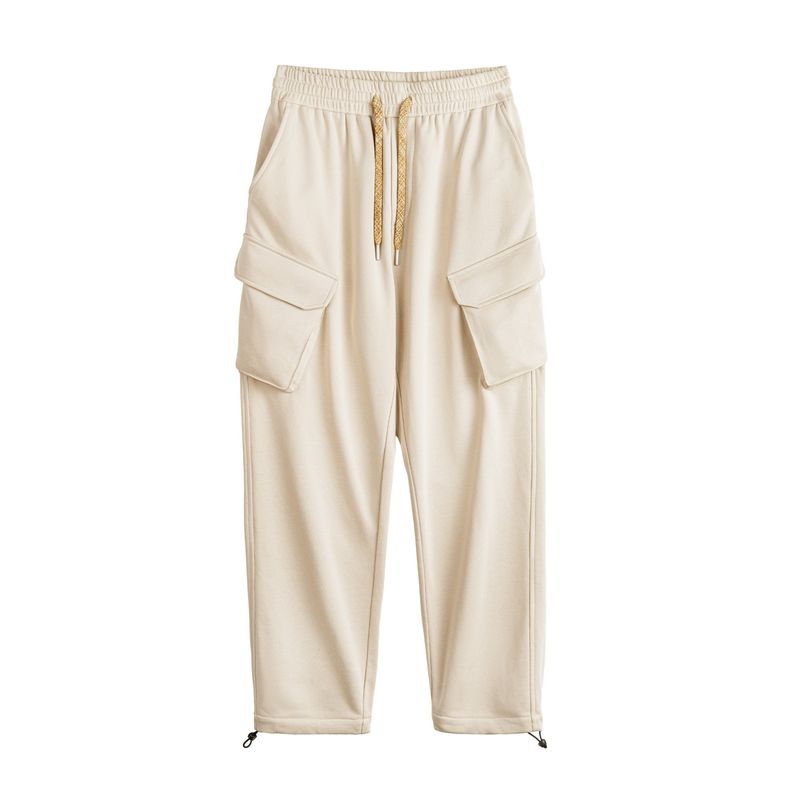 

Madden Parka American Retro Multi-Pocket Straight Sweatpants Elastic Waist Drawstring Jogger Pants Sports and Leisure Pants Men s Autumn Gray White 2XL