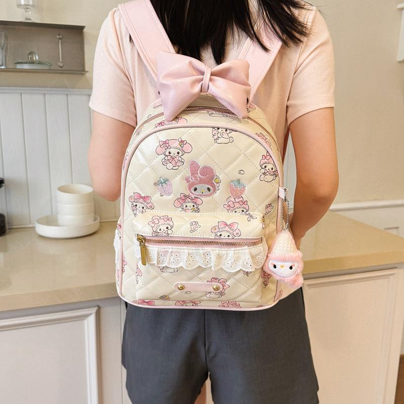 Schoolbag Japanese Cartoon Floral Backpack, Lace Bow Kitty Bear Girl Backpack Children's Travel Small Schoolbag