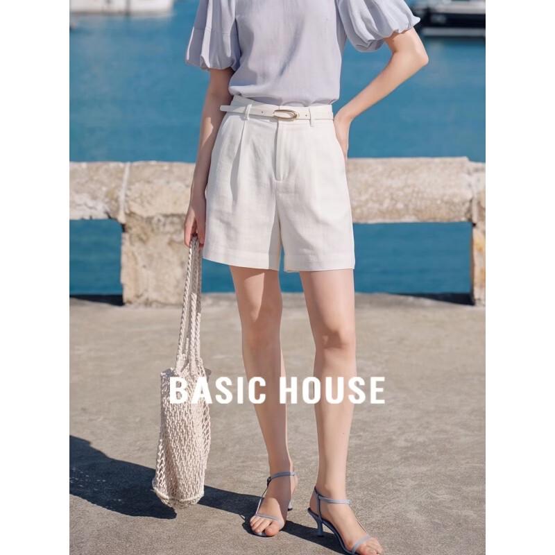 Basic House Women s Lightweight 100% Linen Wide-Leg Shorts S