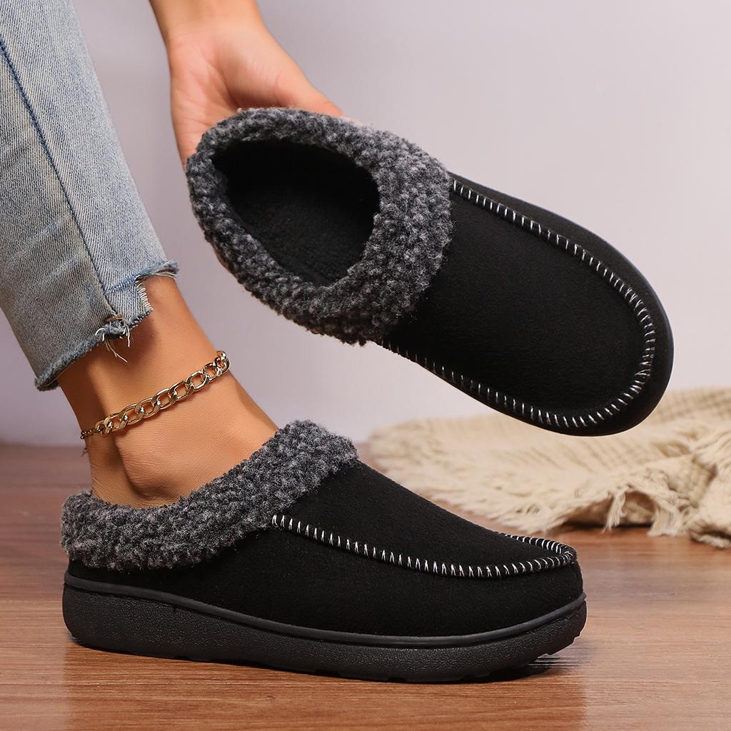 Men Slippers Winter Big Size Indoor Memory Foam Plush Warm Cozy Luxury House Shoes Suede Sewing Casual Slipper Indoor/Outdoor