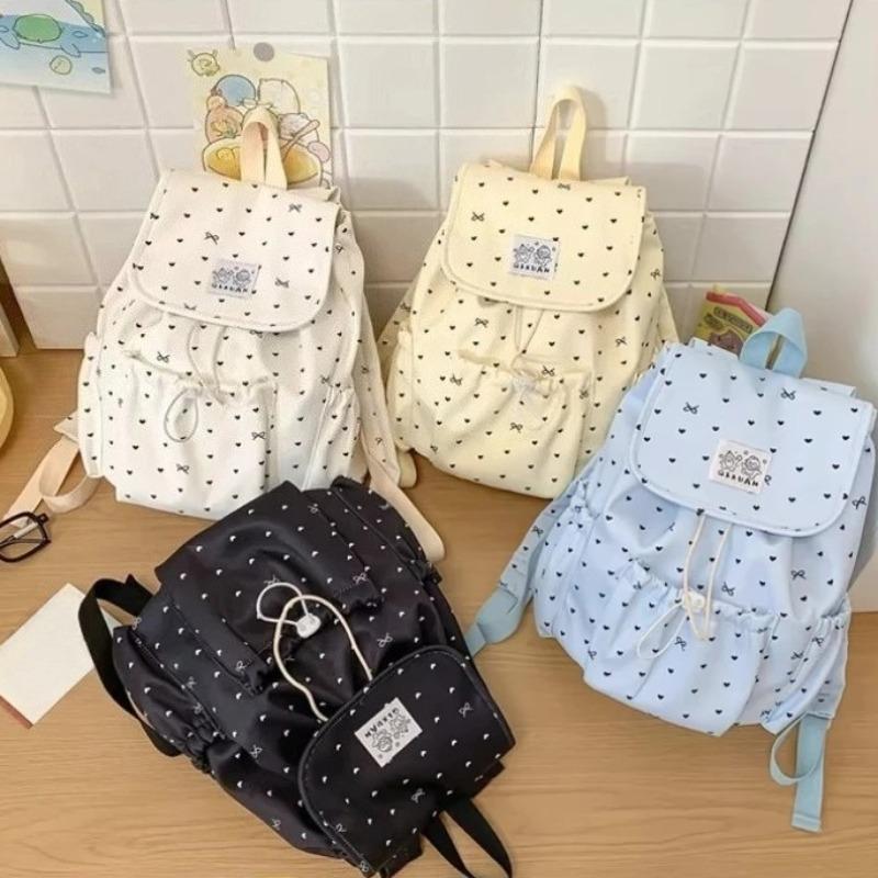 Love Heart Bow Print Bag Drawstring Mochila Mochilas Mujer Students Backpacks Travel Backpack Preppy Style Bags for Woman