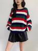 Women's Striped Color Block Knitwear Sweater - Loose, Long Sleeve Pullover Top for Autumn/Winter Versatile Fashion