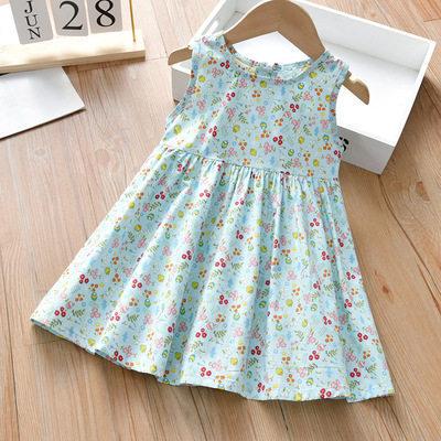 Girls Summer Floral Sleeveless Dress Cute Baby Vest Dress Childrens Casual Sundress For Kids 90cm