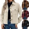 females  Cropped Corduroy coat Slim Fit Button Down Shirts coats Tops Trendy Long Sleeve Outwears With Pockets