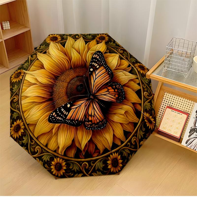 

Sunflower Butterfly Scene Printed umbrella windproof folding umbrella portable sun and rain umbrella suitable for gifting