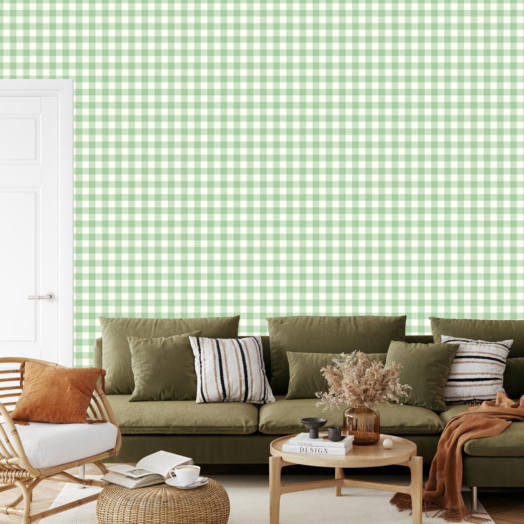 Wallpaper Fabric Pattern Mint, White and Green for Living Room and Bedroom 50x1000