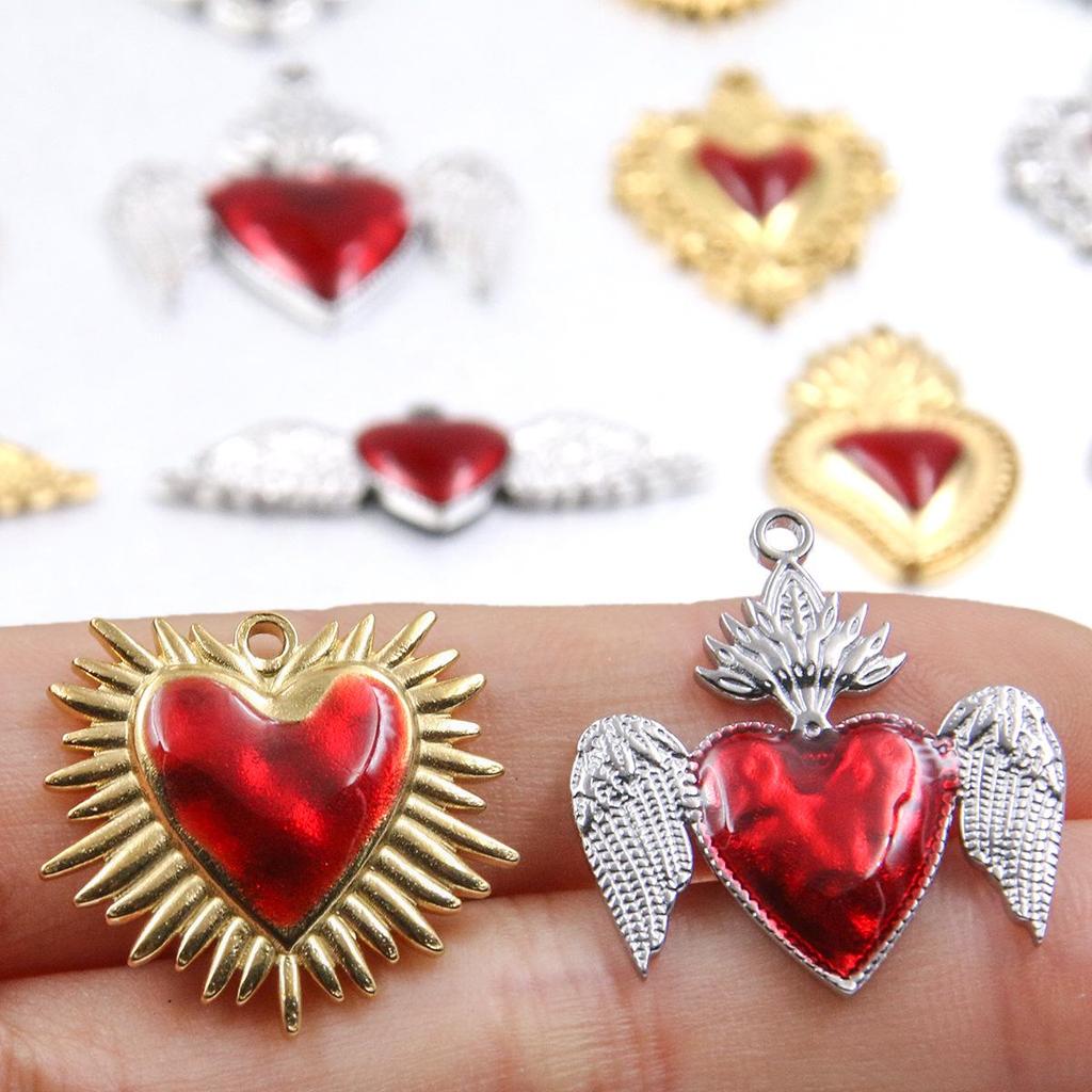 10 Styles Gothic Red Heart Pendant – Stainless Steel DIY Charm