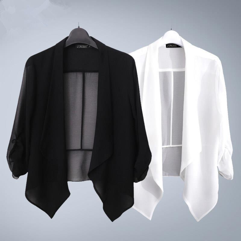 Women's Spring and Autumn Plus Size Short Solid Coloured Sunwear Thin Jacket Breathable Lightweight Cardigan Shawl Outerwear