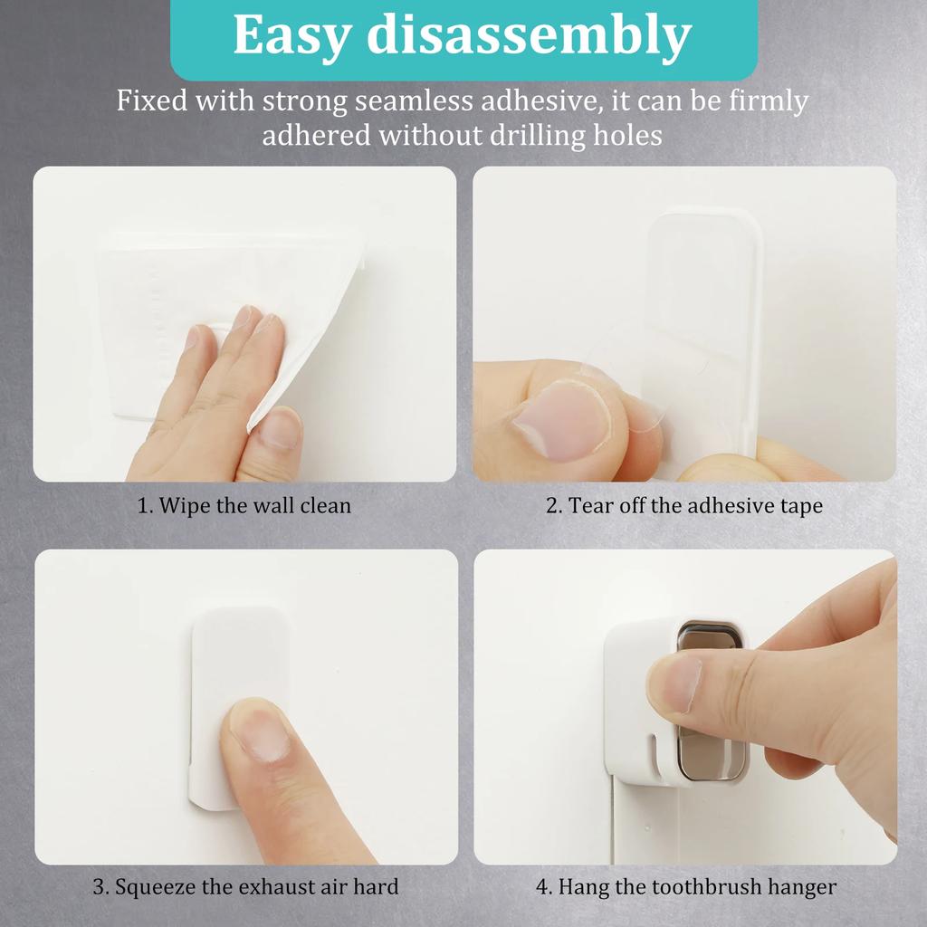 2 Stück Einzel-Schlitz Design Zahnbürstenhalter Wandmontage mit Abdeckung Stark haftend Ohne Bohren mit Ablauflöchern für Badezimmer