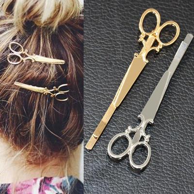 1 x modische Haarspange für Damen, schick, golden, silbrig, Scherenform, Haarnadel, Kopfbedeckung