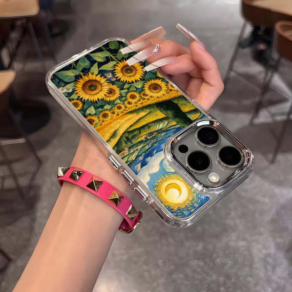 Van Gogh Starry Sunflowers Phone Case For IPhone 17 Air 16 15 14 13 12 11 Pro Pro Max Plus Transparent Soft Cover